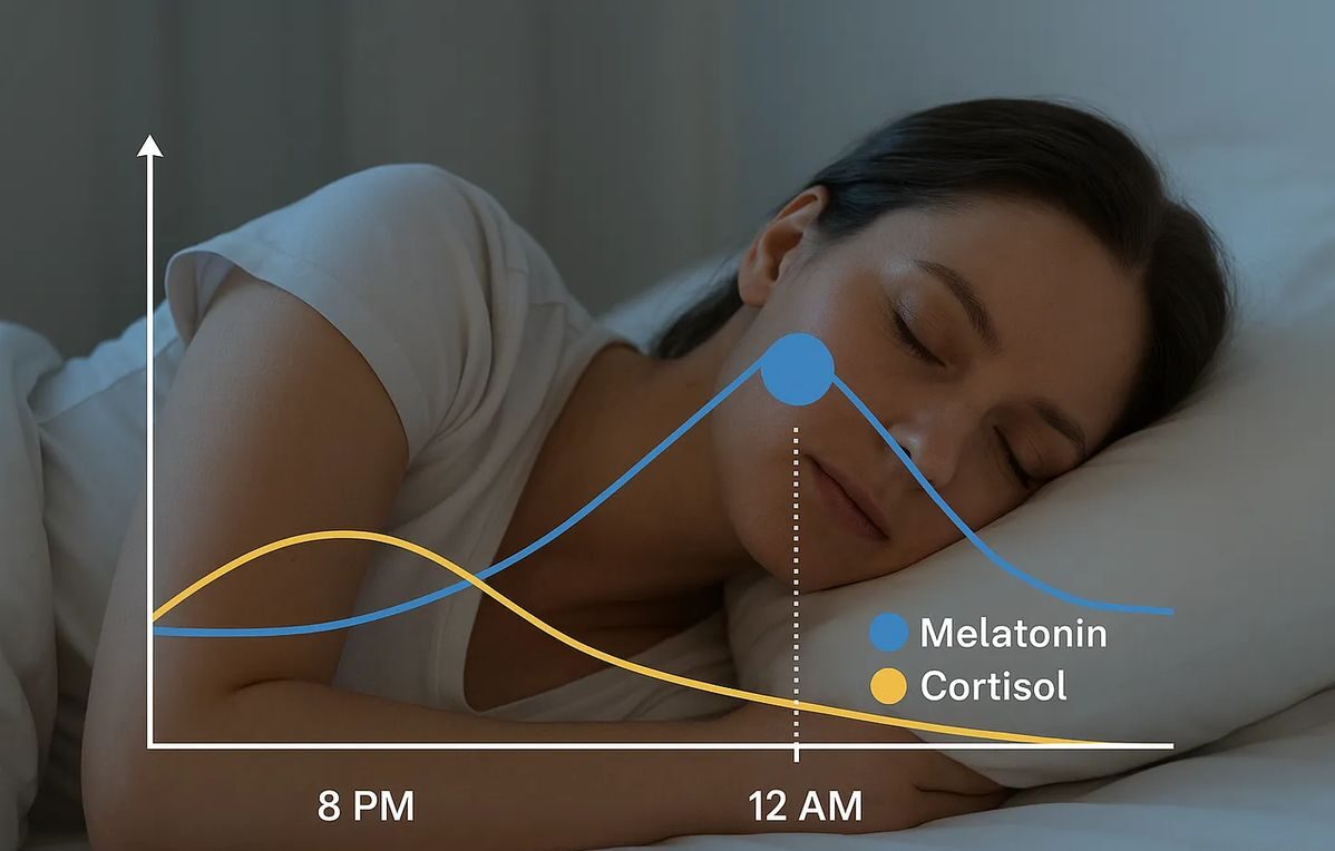 Woman lying awake in bed with racing thoughts