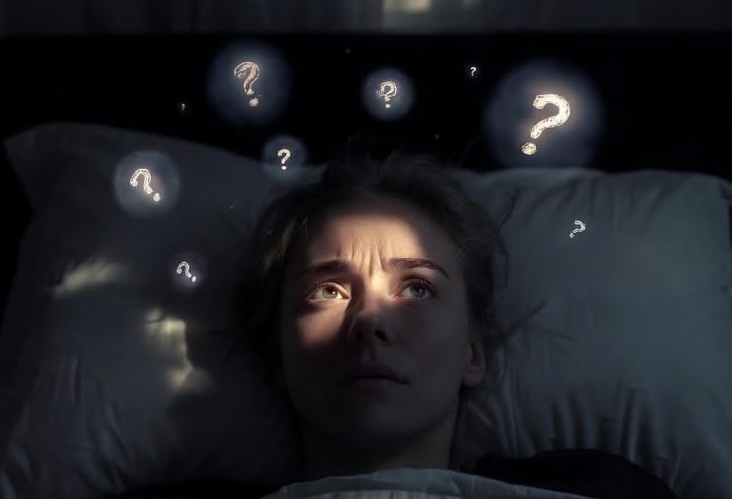 Woman lying awake at night, exhausted but unable to sleep